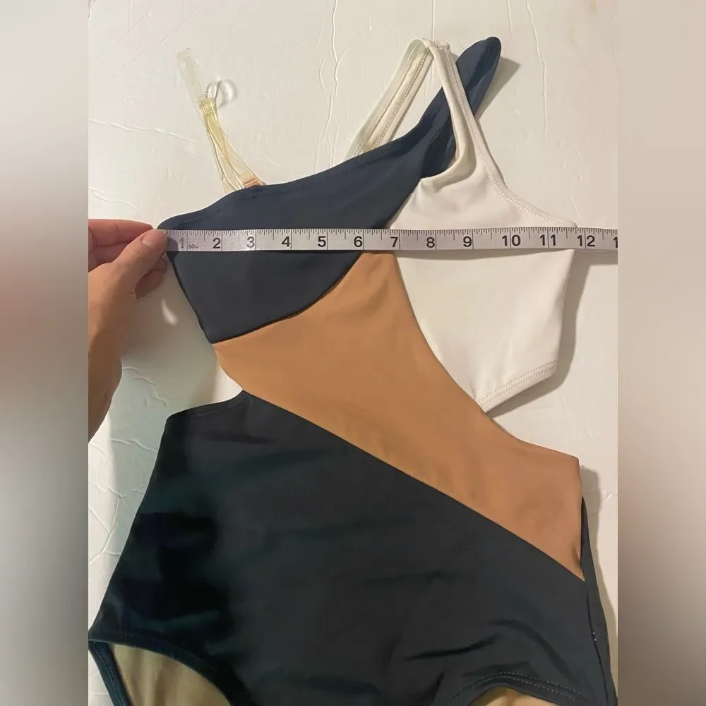 LUMI COLLECTIVE tan Color Block contemporary convention Leotard Dance costume L